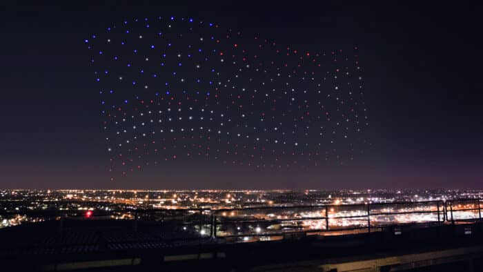 Intel Shooting Star drones in an American Flag formation