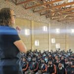 Mechanical Engineer and EIT Lecturer presents to a crowd of school students in South Africa