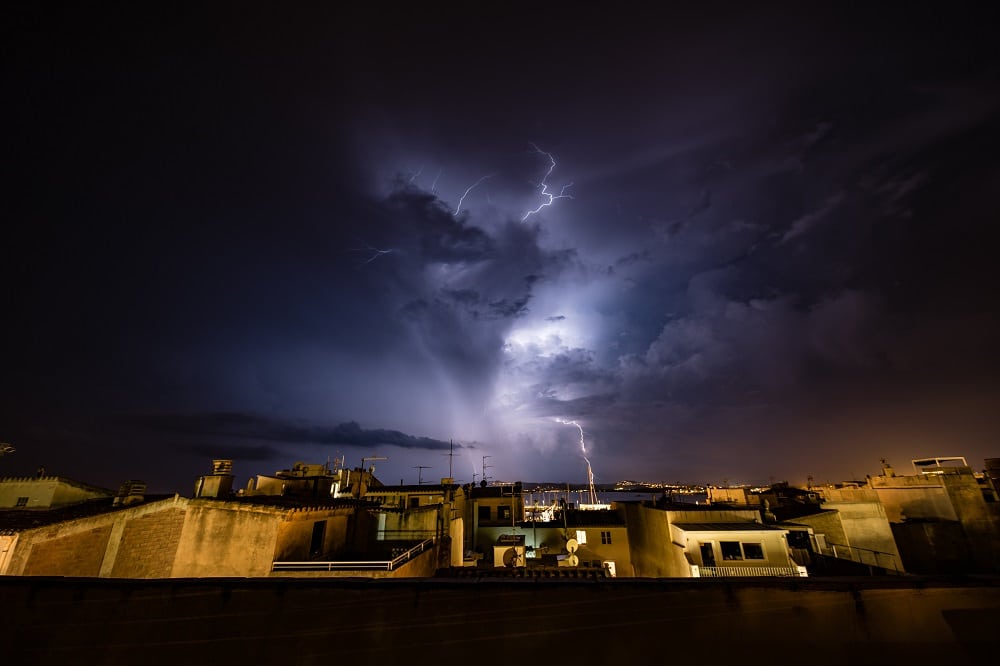 Lightning over a night city